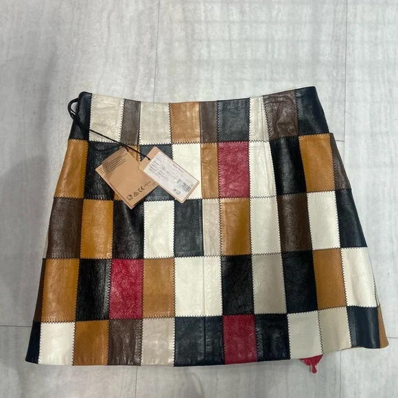 Miu Miu Multicolor Patchwork Leather Mini Skirt lamb leather midi short Italy - Picture 2 of 10